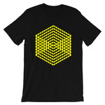 Yellow Cube Illusion Unisex T-Shirt Abyssinian Kiosk 3D Bars Polygon Fashion Cotton Apparel Clothing Bella Canvas Original Art 