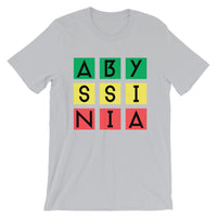 Abyssinia Black Letters in Blocks Unisex T-Shirt Abyssinian Kiosk Green Yellow Red Squares Fashion Cotton Apparel Clothing Bella Canvas Original Art