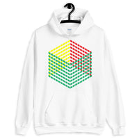 Green Yellow Red Cube Illusion Unisex Hoodie Abyssinian Kiosk 3D Bars Polygon Fashion Cotton Apparel Clothing Gildan Original Art