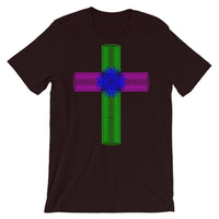 Green Magenta Blue Ellipse Cross Unisex T-Shirt Abyssinian Kiosk Christian Jesus Religion Cross Bella Canvas Original Art Fashion Cotton Apparel Clothing