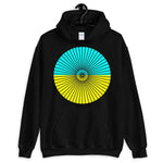 Black Cube Spokes Cyan Top Yellow Bottom Unisex Hoodie Abyssinian Kiosk Squares Bicycle Spokes Dual Color Circle Fashion Cotton Apparel Clothing Gildan Original Art