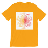 Half Blank Cube Spokes Half Red White BG Unisex T-Shirt Abyssinian Kiosk Squares Bicycle Spokes Background Fashion Cotton Apparel Clothing Bella Canvas Original Art