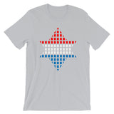 Red White Blue Boxes Star of David Unisex T-Shirt Abyssinian Kiosk Rectangles Jewish Falasha Abyssinia Ethiopia Bella Canvas Original Art Fashion Cotton Apparel Clothing