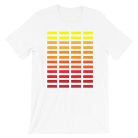 Yellow to Red Grid Bars Unisex T-Shirt Abyssinian Kiosk Rectangle Bars Spaced Evenly Grid Pattern Fashion Cotton Apparel Clothing Bella Canvas Original Art