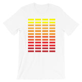 Yellow to Red Grid Bars Unisex T-Shirt Abyssinian Kiosk Rectangle Bars Spaced Evenly Grid Pattern Fashion Cotton Apparel Clothing Bella Canvas Original Art