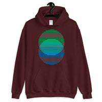 Green to Blue Lined Circles Unisex Hoodie Abyssinian Kiosk Joining Circles Fashion Cotton Apparel Clothing Gildan Original Art