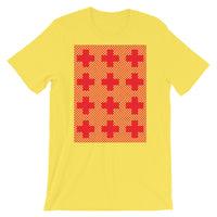 Criss Cross Red Unisex T-Shirt Abyssinian Kiosk 12 Small Equal Arm Crosses Christian Bella Canvas Original Art Fashion Cotton Apparel Clothing