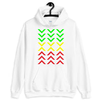 Arrows Down Up GYR Unisex Hoodie Abyssinian Kiosk Green Yellow Red EthiopianFashion Cotton Apparel Clothing Gildan Original Art