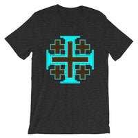 Cyan Black Orange #12 Cross Unisex T-Shirt Abyssinian Kiosk Ethiopian Christian Jesus Religion Equal Arm Bella Canvas Original Art Fashion Cotton Apparel Clothing