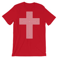 White & Empty Maze Cross Unisex T-Shirt Abyssinian Kiosk Christian Jesus Religion Lined Latin Cross Bella Canvas Original Art Fashion Cotton Apparel Clothing
