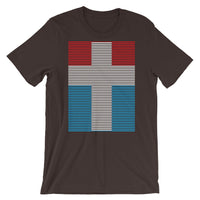 White Cross Red Blue Lines Unisex T-Shirt Abyssinian Kiosk Christian Jesus Religion Lined Latin Cross Bella Canvas Original Art Fashion Cotton Apparel Clothing
