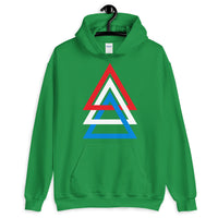 3 Triangles RWB Unisex Hoodie Abyssinian Kiosk Red White Blue America Fashion Cotton Apparel Clothing Gildan Original Art