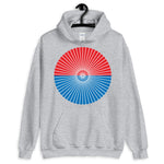 White Cube Spokes Red Top Blue Bottom Unisex Hoodie Abyssinian Kiosk Squares Bicycle Spokes Dual Color Circle Fashion Cotton Apparel Clothing Gildan Original Art 