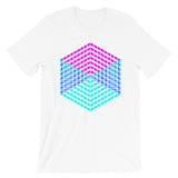 Cyan Magenta Cube Illusion Unisex T-Shirt Abyssinian Kiosk 3D Bars Polygon Fashion Cotton Apparel Clothing Bella Canvas Original Art