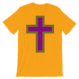 Black Yellow Magenta Maze Cross Unisex T-Shirt Abyssinian Kiosk Christian Jesus Religion Lined Latin Cross Bella Canvas Original Art Fashion Cotton Apparel Clothing