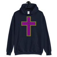 Black Yellow Magenta Maze Cross Unisex Hoodie Abyssinian Kiosk Christian Jesus Religion Lined Latin Cross Gildan Original Art Fashion Cotton Apparel Clothing