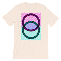 Black Rings Magenta Cyan Lines Unisex T-Shirt Abyssinian Kiosk Fashion Cotton Apparel Clothing Bella Canvas Original Art