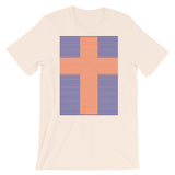 Orange Cross Navy Blue Lines Unisex T-Shirt Abyssinian Kiosk Christian Jesus Religion Lined Latin Cross Bella Canvas Original Art Fashion Cotton Apparel Clothing