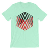 Red Black Cube Illusion Unisex T-Shirt Abyssinian Kiosk 3D Bars Polygon Fashion Cotton Apparel Clothing Bella Canvas Original Art