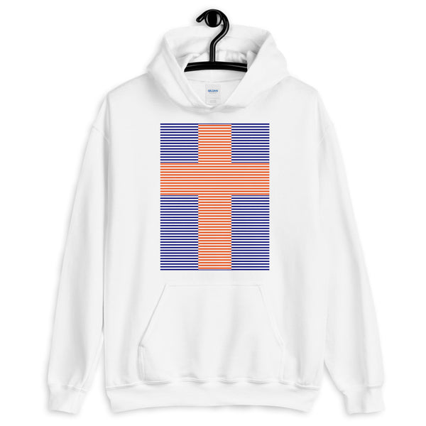 Orange Cross Navy Blue Lines Unisex Hoodie Abyssinian Kiosk Christian Jesus Religion Lined Latin Cross Gildan Original Art Fashion Cotton Apparel Clothing