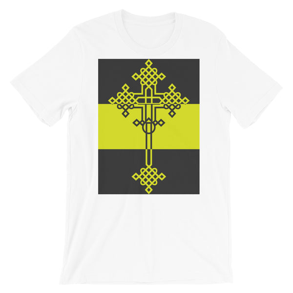 Grey Dark Yellow Grey Opposite #13 Cross Unisex T-Shirt Abyssinian Kiosk Ethiopian Coptic Orthodox Tewahedo Christian Bella Canvas Original Art Fashion Cotton Apparel Clothing