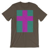 Magenta Cross Blue Green Lines Unisex T-Shirt Abyssinian Kiosk Christian Jesus Religion Lined Latin Cross Bella Canvas Original Art Fashion Cotton Apparel Clothing