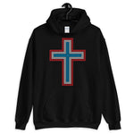 Red White Blue Empty Maze Cross Unisex Hoodie Abyssinian Kiosk Christian Jesus Religion Lined Latin Cross Gildan Original Art Fashion Cotton Apparel Clothing