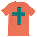 Cyan & Black Maze Cross Unisex T-Shirt Abyssinian Kiosk Christian Jesus Religion Lined Latin Cross Bella Canvas Original Art Fashion Cotton Apparel Clothing