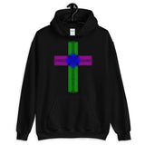 Green Magenta Blue Ellipse Cross Unisex Hoodie Abyssinian Kiosk Christian Jesus Religion Cross Gildan Original Art Fashion Cotton Apparel Clothing