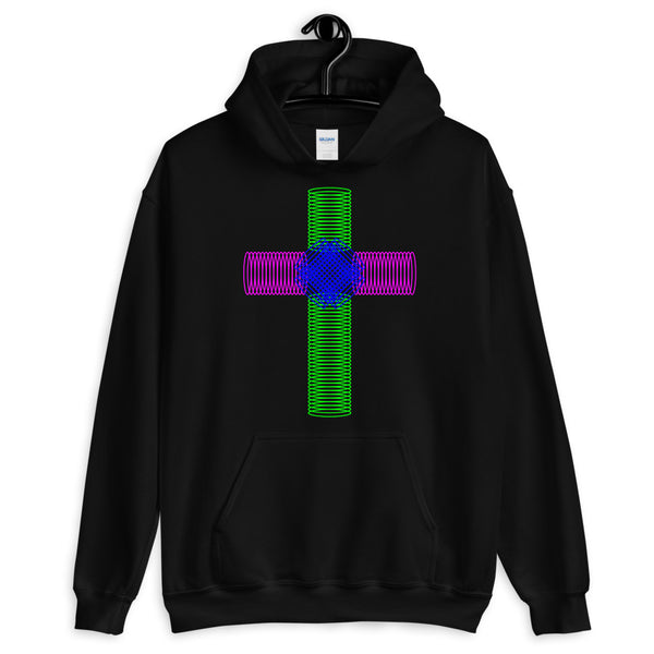 Green Magenta Blue Ellipse Cross Unisex Hoodie Abyssinian Kiosk Christian Jesus Religion Cross Gildan Original Art Fashion Cotton Apparel Clothing