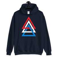 3 Triangles RWB Unisex Hoodie Abyssinian Kiosk Red White Blue America Fashion Cotton Apparel Clothing Gildan Original Art