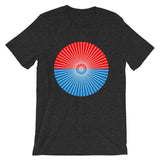 White Cube Spokes Red Top Blue Bottom Unisex T-Shirt Abyssinian Kiosk Squares Bicycle Spokes Dual Color Circle Fashion Cotton Apparel Clothing Bella Canvas Original Art 
