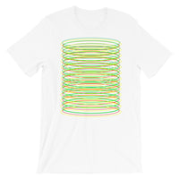 Green Yellow Red Ellipse Unisex T-Shirt Abyssinian Kiosk Contained Chaos of Hovering Ellipses Fashion Cotton Apparel Clothing Bella Canvas Original Art