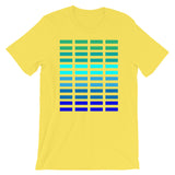 Green to Blue Grid Bars Unisex T-Shirt Abyssinian Kiosk Rectangle Bars Spaced Evenly Grid Pattern Fashion Cotton Apparel Clothing Bella Canvas Original Art