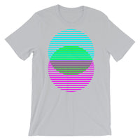 Cyan Green Magenta Lined Circles Unisex T-Shirt Abyssinian Kiosk Joining Circles Fashion Cotton Apparel Clothing Bella Canvas Original Art