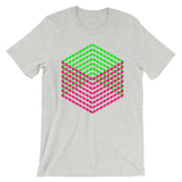Pink Green Cube Illusion Unisex T-Shirt Abyssinian Kiosk 3D Bars Polygon Fashion Cotton Apparel Clothing Bella Canvas Original Art