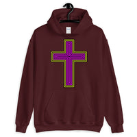 Black Yellow Magenta Maze Cross Unisex Hoodie Abyssinian Kiosk Christian Jesus Religion Lined Latin Cross Gildan Original Art Fashion Cotton Apparel Clothing