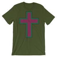 Black Pink Green Maze Cross Unisex T-Shirt Abyssinian Kiosk Christian Jesus Religion Lined Latin Cross Bella Canvas Original Art Fashion Cotton Apparel Clothing