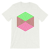 Pink Green Cube Illusion Unisex T-Shirt Abyssinian Kiosk 3D Bars Polygon Fashion Cotton Apparel Clothing Bella Canvas Original Art