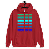 Green to Blue Grid Bars Unisex Hoodie Abyssinian Kiosk Rectangle Bars Spaced Evenly Grid Pattern Fashion Cotton Apparel Clothing Gildan Original Art