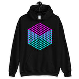 Cyan Magenta Cube Illusion Unisex Hoodie Abyssinian Kiosk 3D Bars Polygon Fashion Cotton Apparel Clothing Gildan Original Art