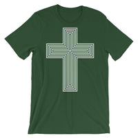White & Empty Maze Cross Unisex T-Shirt Abyssinian Kiosk Christian Jesus Religion Lined Latin Cross Bella Canvas Original Art Fashion Cotton Apparel Clothing