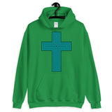 Cyan & Black Maze Cross Unisex Hoodie Abyssinian Kiosk Christian Jesus Religion Lined Latin Cross Gildan Original Art Fashion Cotton Apparel Clothing