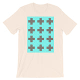 Criss Cross Cyan Black Unisex T-Shirt Abyssinian Kiosk 12 Small Equal Arm Crosses Christian Bella Canvas Original Art Fashion Cotton Apparel Clothing