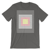 White Stripes Red Yellow Squares Unisex T-Shirt Squares Within Lines Abyssinian Kiosk Fashion Cotton Apparel Clothing Bella Canvas Original Art