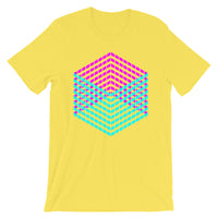 Cyan Magenta Cube Illusion Unisex T-Shirt Abyssinian Kiosk 3D Bars Polygon Fashion Cotton Apparel Clothing Bella Canvas Original Art