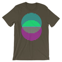 Cyan Green Magenta Lined Circles Unisex T-Shirt Abyssinian Kiosk Joining Circles Fashion Cotton Apparel Clothing Bella Canvas Original Art