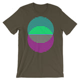 Cyan Green Magenta Lined Circles Unisex T-Shirt Abyssinian Kiosk Joining Circles Fashion Cotton Apparel Clothing Bella Canvas Original Art