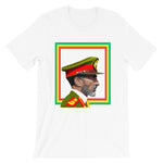 Haile Selassie Color Profile GYR Frame Unisex T-Shirt Abyssinian Kiosk Emperor Rasta Rastafari Green Yellow Red Ethiopian Flag Ethiopia Africa African Abyssinia Habesha History Military Uniform Art Portrait Vintage Reggae Bella Canvas Original Art Fashion Cotton Apparel Clothing