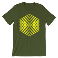 Yellow Cube Illusion Unisex T-Shirt Abyssinian Kiosk 3D Bars Polygon Fashion Cotton Apparel Clothing Bella Canvas Original Art 